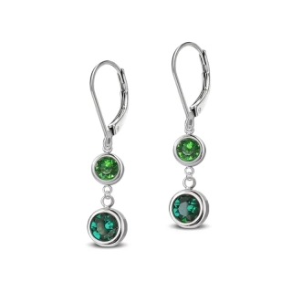 Ocelové visací náušnice Duo Chaton s krystaly Swarovski - Dark Moss Green/Emerald