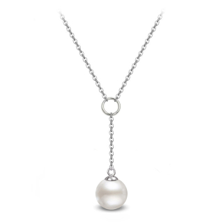 Ocelový dlouhý perlový náhrdelník s perlou Swarovski - Crystal White