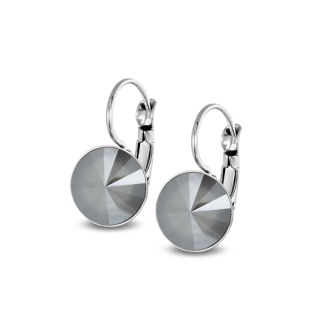 Ocelové visací náušnice Pastel Rivoli s krystaly Swarovski 12 mm - Dark Grey