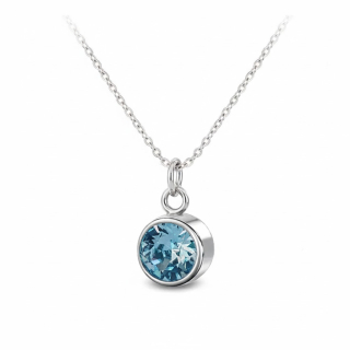 Ocelový náhrdelník Birthstone s krystalem měsíce Březen Swarovski  - Aquamarine