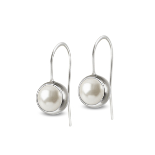 Ocelové visací náušnice háčky s perlami Button Swarovski 8mm - Crystal White