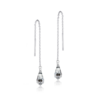 Ocelové náušnice řetízkové Teardrop ve tvaru kapky s krystaly Swarovski - Crystal CAL
