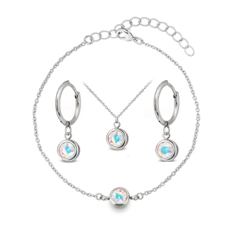 3-dílná ocelová sada Chaton Deluxe - náramek, náhrdelník a náušnice kruhy s krystaly Swarovski - Crystal AB