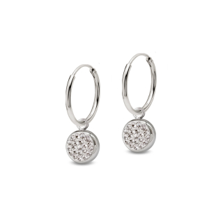 Ocelové visací náušnice kruhy Round Pavé s krystaly Swarovski - Crystal F