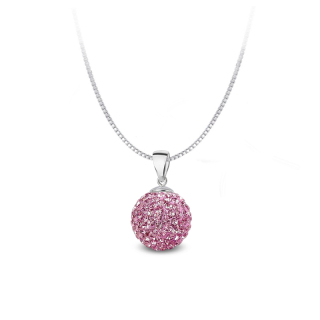 Stříbrný rhodiovaný náhrdelník Pavé Ball kulička s krystaly Swarovski 12mm - Rose