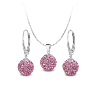 Stříbrná rhodiovaná sada Pavé Ball kuličky s krystaly Swarovski 12mm - Rose