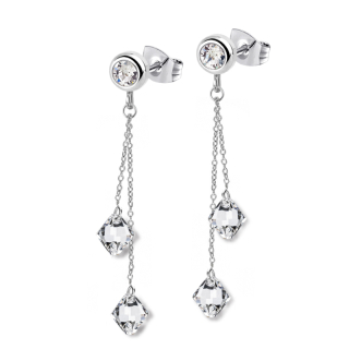 Ocelové visací řetízkové náušnice Bicones s krystaly Swarovski - Crystal F