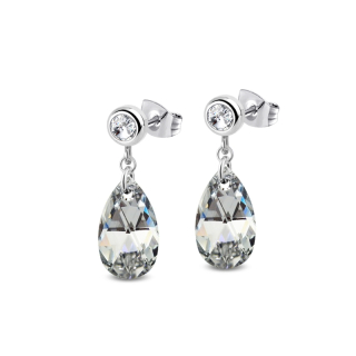 Ocelové visací náušnice Diamond Drop ve tvaru kapky s krystaly Swarovski - Crystal CAL V SI