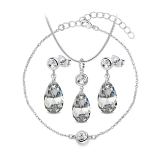 Ocelová 3-dílná sada Diamond Drop ve tvaru kapky s krystaly Swarovski - Crystal CAL V SI