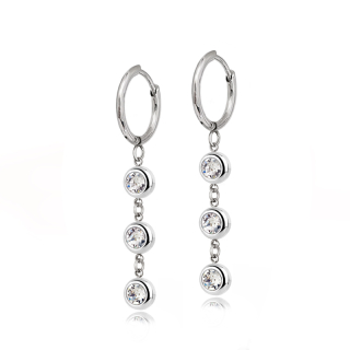 Ocelové visací náušnice Hoop Triplets s krystaly Swarovski - Crystal F