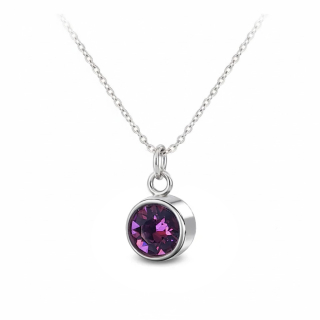 Ocelový náhrdelník s krystalem měsíce Únor Swarovski - Amethyst
