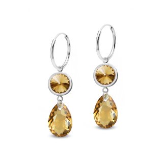 Ocelové visací náušnice Tears ve tvaru kapky s krystaly Swarovski - Light Colorado Topaz