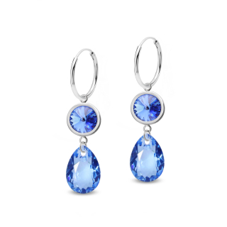 Ocelové visací náušnice Tears ve tvaru kapky s krystaly Swarovski - Sapphire