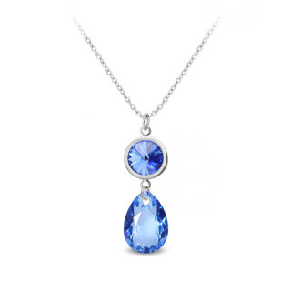 Ocelový náhrdelník ve tvaru kapky s krystaly Swarovski - Sapphire