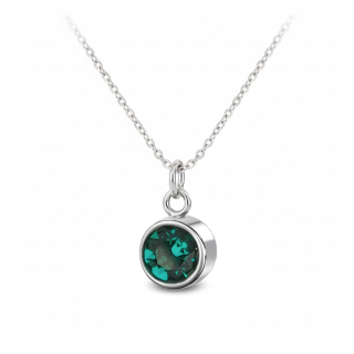Ocelový náhrdelník s krystalem měsíce Květen Swarovski - Emerald