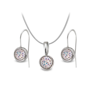Ocelový set Pavé - visací náušnice háčky a náhrdelník s krystaly Swarovski - Crystal AB