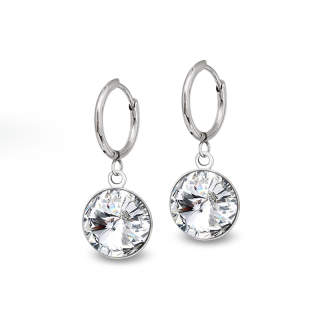 Ocelové visací náušnice kroužky s krystaly Rivoli Swarovski - Crystal F