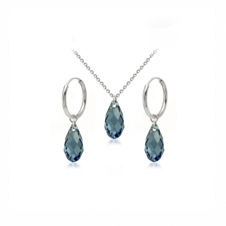 Briolette Denim Blue – Set náhrdelníku a náušnic s krystaly Swarovski® z chirurgické oceli