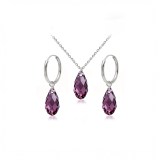 Briolette Amethyst – Set náhrdelníku a náušnic s krystaly Swarovski® z chirurgické oceli