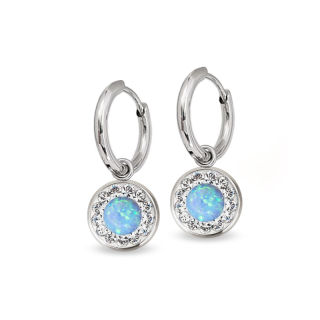 Ocelové opálové náušnice kruhy Opal Pavé s krystaly Swarovski - světle modré