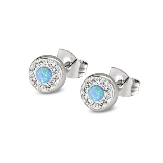 Ocelové opálové náušnice pecky Opal Pavé s krystaly Swarovski 10mm - světle modré