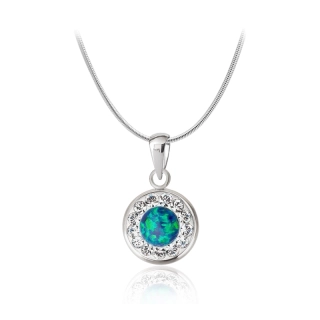 Ocelový opálový náhrdelník Opal Pavé s krystaly Swarovski 12mm - tmavě modrý