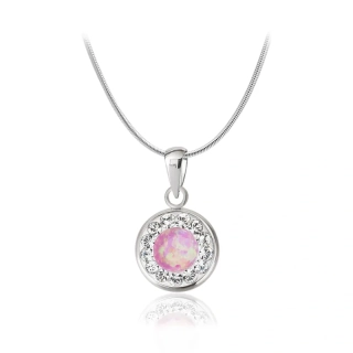 Ocelový opálový náhrdelník Opal Pavé s krystaly Swarovski 12mm - světle růžový