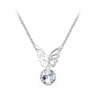 Ocelový náhrdelník ve tvaru motýla s krystalem Rivoli Swarovski - Crystal F