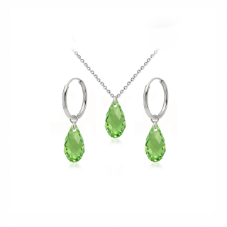 Briolette Peridot – ocelový set náhrdelníku a náušnic s krystaly Swarovski®