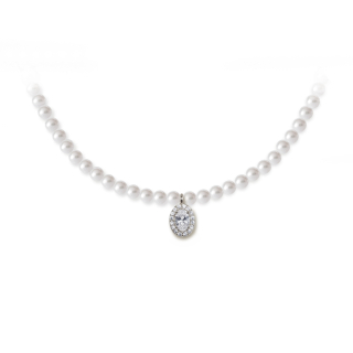 Stříbrný perlový náhrdelník Afrodite Pearl s perlami a zirkonem Swarovski 4mm - Crystal White