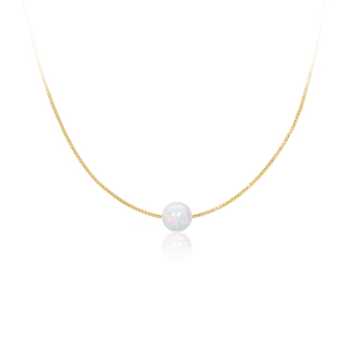 Stříbrný pozlacený náhrdelník Gold Opal Ball - kulička bílý opál 6mm