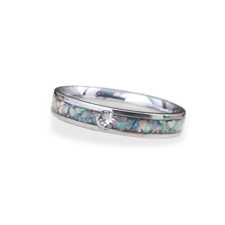 Ocelový prsten s bílým opálem a krystalem Swarovski - Crystal F