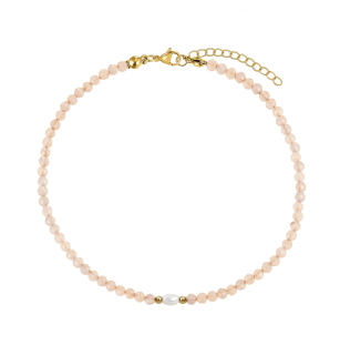 Minerální náramek z přírodních kamenů a perla Swarovski ve zlaté 14K oceli - sluneční kámen