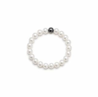 Ocelový perlový prsten Bella Pearl s bílými perlami Swarovski 3mm - gunmetal