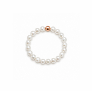 Ocelový perlový prsten Bella Pearl s bílými perlami Swarovski 3mm - rose gold