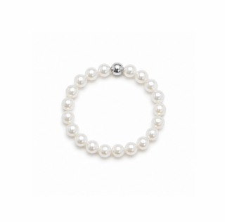 Ocelový perlový prsten Bella Pearl s bílými perlami Swarovski 3mm - leštěná ocel