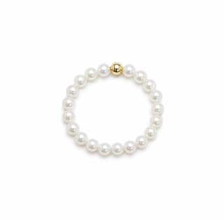 Ocelový perlový prsten Bella Pearl s bílými perlami Swarovski 3mm - 14K gold