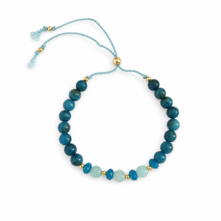 Náramek z apatitu a fasetovaného amazonitu se Swarovski Caribbean Blue Opal | Nastavitelný, pozlacená chirurgická ocel
