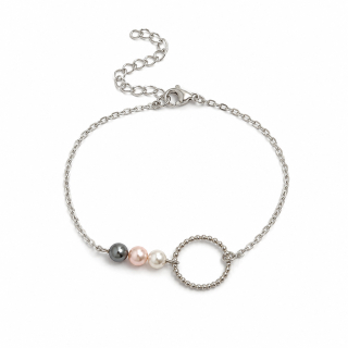 Karma Pearl – ocelový náramek s perlami Swarovski® a symbolem nekonečna