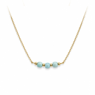 Larimar Triple Gold – Pozlacený náhrdelník choker s přírodním larimarem