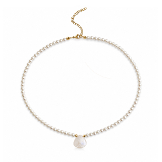 Pozlacený perlový náhrdelník Moon Pearl Drop | Swarovski® perly a měsíční kámen | 18K zlacená chirurgická ocel