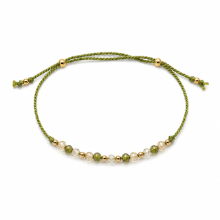 Olive Champagne Zirconia – šňůrkový hedvábný náramek s kubickými zirkony