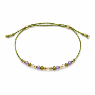 Olive Violet Zirconia – šňůrkový hedvábný náramek s kubickými zirkony
