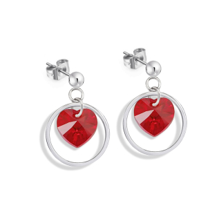 Ocelové visací náušnice s krystaly srdce v kruhu Swarovski - Siam AB