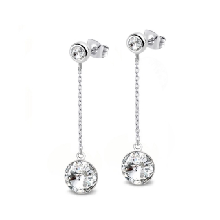 Ocelové náušnice řetízkové Long Rivoli s krystaly Swarovski - Crystal F