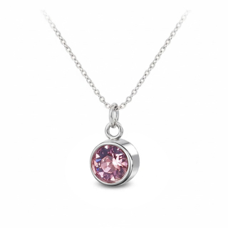 Ocelový náhrdelník s krystalem měsíce Červen Swarovski - Light Amethyst