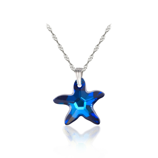 Stříbrný rhodiovaný náhrdelník Starfish s krystalem hvězdice Swarovski - Bermuda Blue
