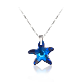 Stříbrný rhodiovaný náhrdelník Starfish s krystalem hvězdice Swarovski - Bermuda Blue