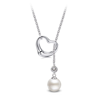 Ocelový provlékací náhrdelník ve tvaru srdce s perlou a krystalem Swarovski - Crystal F