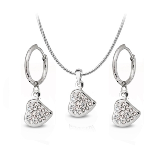 Ocelový set ve tvaru srdce Heart Pavé s krystaly Swarovski - Crystal F